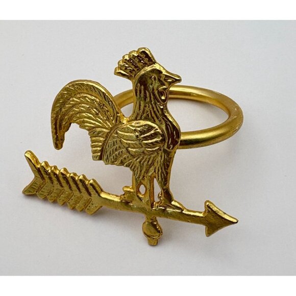 Rooster Napkin Rings Set of 4 Gold Tone Weathervane Rustic Farmhouse Barn Chic - Picture 6 of 7